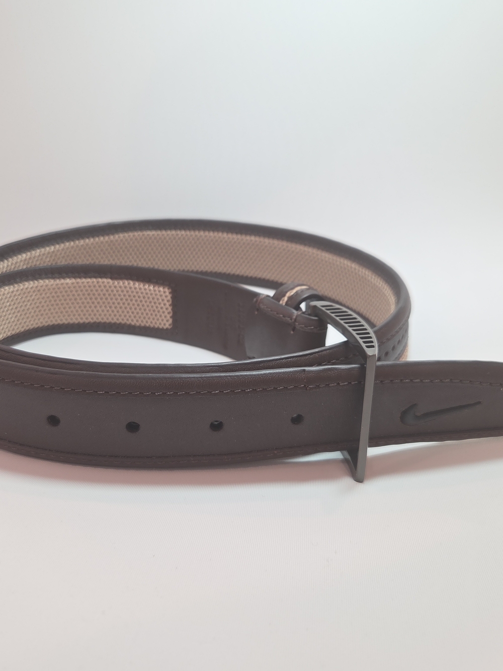Nike Dark Brown Leather Men's Belt with Black Buckle